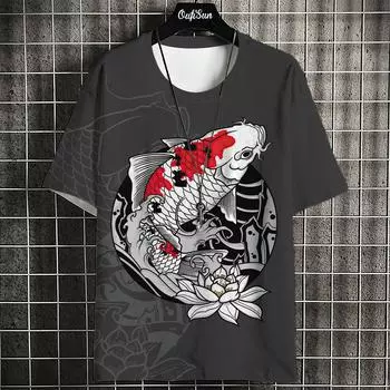 Повседневная мужская футболка с рисунком рыбки в стиле аниме для мужчин, футболки большого размера, топы с короткими рукавами, уличная одежда в стиле Харадзюку, мужская одежда Xl M