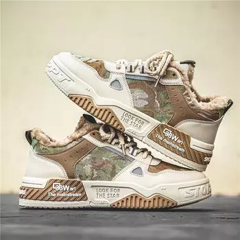 Повседневная мужская хлопковая обувь плюс кашемировая корейская версия, модная обувь на толстой подошве и теплая повседневная обувь для доски 39 зелёный