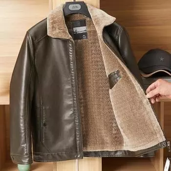 Повседневная мужская искусственная куртка, толстое теплое флисовое пальто, мотоциклетные шубы, мужские винтажные зимние куртки M чёрный