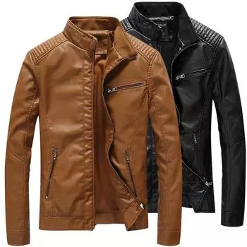 Повседневная мужская кожаная куртка на весну и осень, тонкая кожаная куртка, мотоциклетная кожаная куртка, куртки из искусственной кожи для мужчин, тонкая куртка на молнии XXXL чёрный