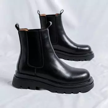 Повседневная мужская кожаная обувь 2024 года, осень-зима, новые ботинки челси для мужчин, высокие, без застежек, популярные модные мотоциклетные ботинки Botas 39 чёрный