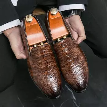 Повседневная мужская кожаная обувь без застежек для офиса, деловая обувь для свадебных вечеринок, модельные туфли, ленивые мокасины для вождения 38
