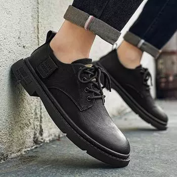 Повседневная мужская кожаная обувь Модный британский дизайн Повседневная офисная обувь для отдыха на природе Модная мужская обувь для прогулок по улице для взрослых 39 чёрный