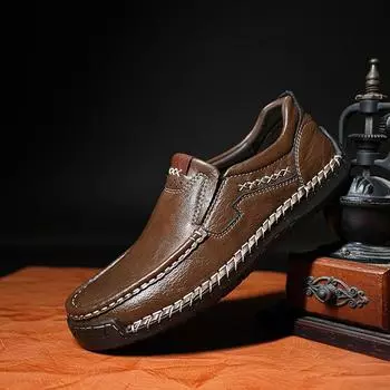 Повседневная мужская кожаная обувь ручной работы, удобные мужские мокасины с мягкой подошвой, нескользящие мужские мокасины для отдыха и прогулок 38 чёрный