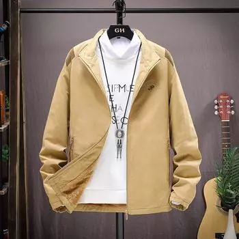 Повседневная мужская куртка из хлопка для весны и осени, тонкая деловая куртка для мужчин среднего и молодого возраста с воротником-стойкой, мужское пальто M хаки