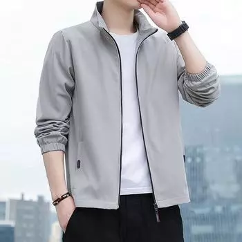 Повседневная мужская куртка весна-осень универсальная простая мужская бейсбольная куртка с воротником-стойкой однотонная M чёрный