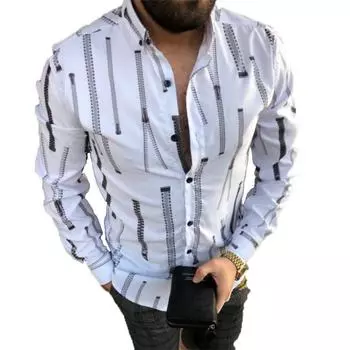 Повседневная мужская новая модная рубашка с 3D-принтом и цепочкой S чёрный