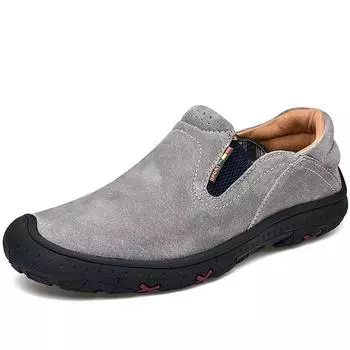 Повседневная мужская обувь 38-48, кожаная двухслойная обувь большого размера в британском стиле в стиле ретро, обувь для вождения автомобиля 41 серый