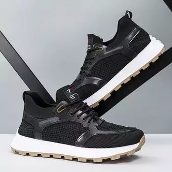 Повседневная мужская обувь и носки. Удобная легкая дышащая спортивная обувь с сеткой и молодежная обувь. 39 чёрный