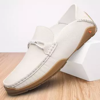 Повседневная мужская обувь из натуральной кожи, повседневные туфли ручной работы, без застежек, официальные мокасины, удобные мокасины для отдыха на открытом воздухе, легкие мужские туфли для вождения 38 чёрный