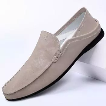 Повседневная мужская обувь из натуральной кожи с круглым носком, удобные пенни-туфли из натуральной кожи на плоской подошве, без застежек, ленивые мокасины, летняя мужская обувь для ходьбы 39