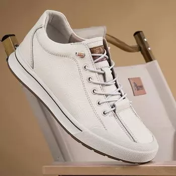 Повседневная мужская обувь из натуральной кожи, мужская обувь, увеличивающая рост, с эластичной резинкой 2025 года, износостойкая мужская вулканизированная обувь 37 чёрный