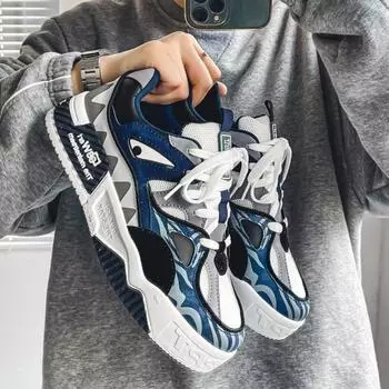 Повседневная мужская обувь, износостойкая модная дышащая удобная уличная обувь на платформе, легкая обувь с круглым носком 39 чёрный