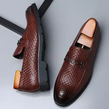 Повседневная мужская обувь, кожаные туфли, чехлы для ног, большие размеры, европейская и американская мужская деловая обувь 38 коричневый
