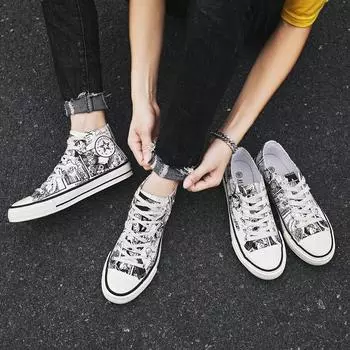 Повседневная мужская обувь Tide One Piece Cartoon High And Low Top Canvas Shoes Men Board Shoes Men 39