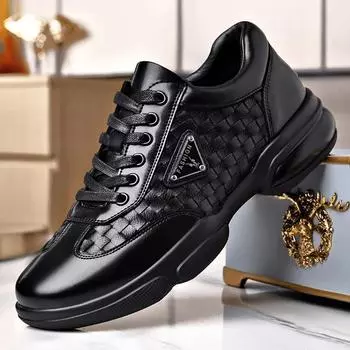 Повседневная мужская обувь Весна Новый стиль Тканые модные мягкие дышащие шнурованные туфли с круглым носком спортивная обувь для отдыха 41 чёрный