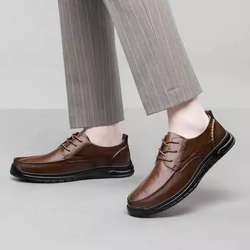 Повседневная мужская обувь в стиле ретро, деловая брендовая кожаная обувь, модная мужская обувь для ходьбы на открытом воздухе, удобная и роскошная 38 чёрный