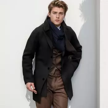 Повседневная мужская одежда Молодежный костюм Осень и зима Новое модное мужское однотонное шерстяное пальто облегающего кроя Двустороннее S хаки