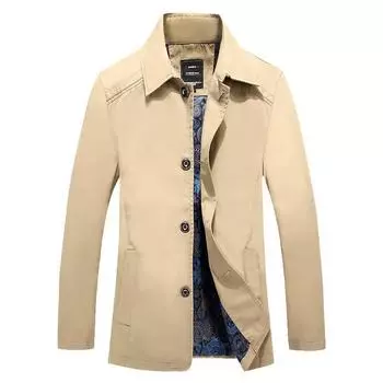 Повседневная мужская осенне-зимняя куртка, мужской тренчкот, стираный хлопок, деловая молодежная куртка со средними и длинными лацканами M хаки