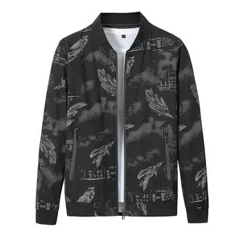 Повседневная мужская осенняя принтованная куртка мужская повседневная универсальная трендовая молодежная куртка большого размера с бейсбольным воротником куртка кардиган M
