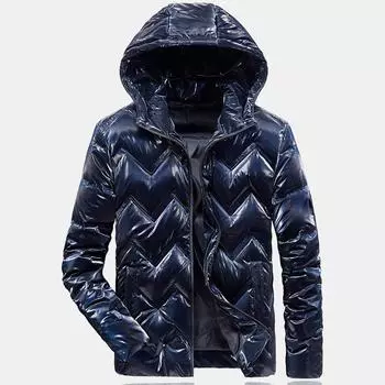 Повседневная мужская пуховая куртка чистого цвета с капюшоном и лацканами M