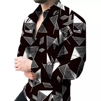 Повседневная мужская рубашка с 3D-геометрическим принтом S чёрный