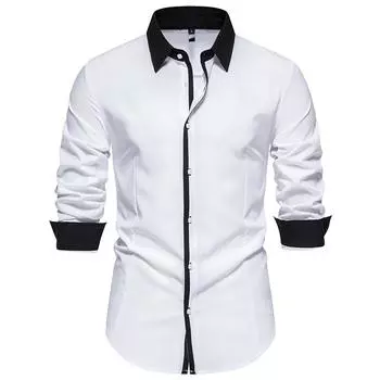 Повседневная мужская рубашка с длинным рукавом в стиле колор-блок, новое поступление, деловые рубашки в стиле пэчворк, мужские повседневные рубашки для офиса, социальной работы US L чёрный