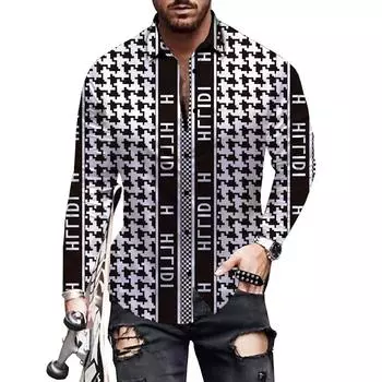 Повседневная мужская рубашка с геометрическим принтом 3D Plinth S чёрный