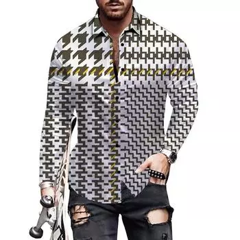 Повседневная мужская рубашка с геометрическим принтом 3D Plinth S чёрный