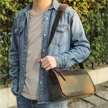 Повседневная мужская сумка из натуральной кожи, сумка через плечо, сумка-мессенджер Senior Sense, модная мужская сумка через плечо из коровьей кожи чёрный