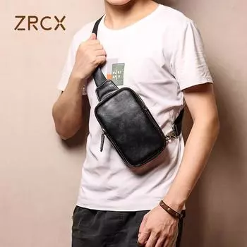 Повседневная мужская сумка на плечо из натуральной кожи, простая нагрудная сумка высокого качества, маленькая сумка через плечо с одним ремешком для 7-дюймового планшета чёрный