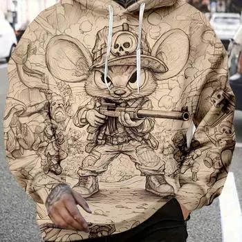 Повседневная мужская толстовка с капюшоном с 3D-принтом и забавным рисунком мышки, с длинными рукавами и капюшоном, мужская одежда, толстовка большого размера в стиле хип-хоп L