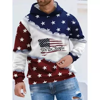 Повседневная мужская толстовка с капюшоном с принтом американского флага, с длинными рукавами, мужская одежда, футболки в стиле хип-хоп, свободная толстовка L