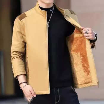 Повседневная мужская зимняя хлопковая стираная куртка, мужское бархатное деловое пальто для молодежи и среднего возраста с воротником-стойкой M