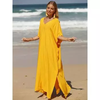 Повседневная накидка больших размеров, женская однотонная накидка большого размера с рукавами «летучая мышь» и V-образным вырезом с разрезным краем, макси-накидка One-size белый