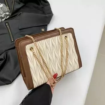 Повседневная наклонная сумка через плечо для женщин, однотонная, мятая, сумка на плечо, украшение на цепочку, искусственная кожа, большая вместимость, женская мода