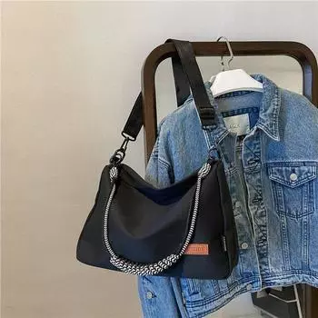 Повседневная нейлоновая сумка через плечо для женщин, студенческая сумка через плечо, простая черная дорожная сумка большой емкости