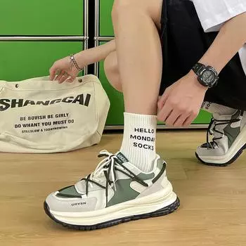 Повседневная ниша Старая обувь Мужская модная тенденция Повседневная обувь Толстая подошва Износостойкая спортивная мужская обувь Дышащая легкая обувь 39 зелёный