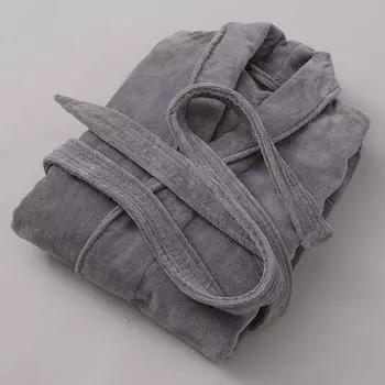 Повседневная ночная рубашка для взрослых, махровый халат, пижама, осеннее кимоно для пары, ночная рубашка, свободная домашняя одежда с карманом на поясе One Size белый