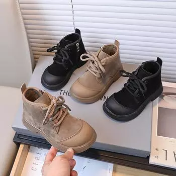 Повседневная обувь для девочек, нескользящая, простая, детская, модная, для мальчиков, из искусственной кожи, весенние и осенние, детская, хлопковая обувь, нескользящая 36 чёрный