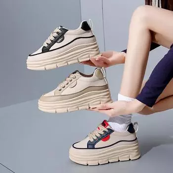 Повседневная обувь для ходьбы для женщин. Удобные кроссовки из искусственной кожи со шнуровкой на толстой платформе. Нескользящие теннисные кроссовки. Женские дышащие кроссовки для бега. 35