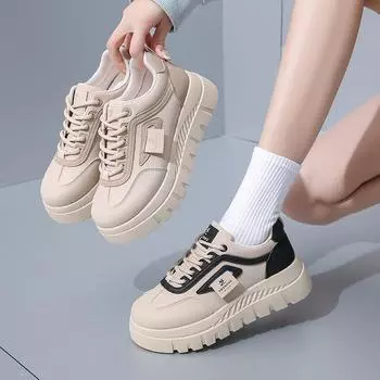 Повседневная обувь для ходьбы для женщин. Удобные кроссовки из искусственной кожи со шнуровкой на толстой платформе. Нескользящие теннисные кроссовки. Женские дышащие кроссовки для бега. 35 хаки