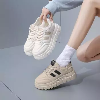 Повседневная обувь для ходьбы для женщин. Удобные кроссовки из искусственной кожи со шнуровкой на толстой платформе. Нескользящие теннисные кроссовки. Женские дышащие кроссовки для бега. 35