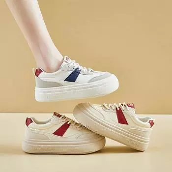 Повседневная обувь для ходьбы для женщин. Удобные кроссовки из искусственной кожи со шнуровкой на толстой платформе. Нескользящие теннисные кроссовки. Женские дышащие кроссовки для бега. 35 синий