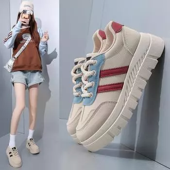 Повседневная обувь для ходьбы для женщин. Удобные кроссовки из искусственной кожи со шнуровкой на толстой платформе. Нескользящие теннисные кроссовки. Женские дышащие кроссовки для бега. 35