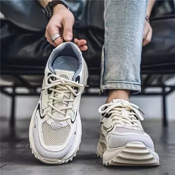 Повседневная обувь для мужчин, летние кроссовки на платформе, дышащая мужская обувь, кроссовки, трендовая спортивная обувь для ходьбы 39 слоновая кость