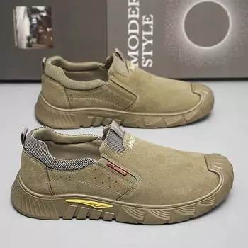 Повседневная обувь для мужчин, модные дышащие мужские кроссовки, нескользящая рабочая обувь для отдыха на открытом воздухе, удобные мокасины без застежек, мужская обувь для вождения 39 хаки