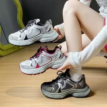 Повседневная обувь для папы для женщин. Кроссовки на толстой платформе. Удобная обувь для ходьбы со шнуровкой. Нескользящие теннисные кроссовки. Женские дышащие спортивные кроссовки для бега. 35