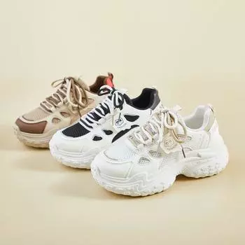 Повседневная обувь для папы для женщин. Кроссовки на толстой платформе. Удобная обувь для ходьбы со шнуровкой. Нескользящие теннисные кроссовки. Женские дышащие спортивные кроссовки для бега. 35 хаки