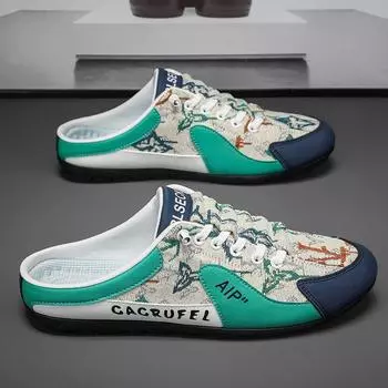 Повседневная обувь для улицы из сетки 2025 года, дышащая, без каблука, с одной педалью, ленивая обувь с сумкой для головы, полуподдержка, мужская обувь 39